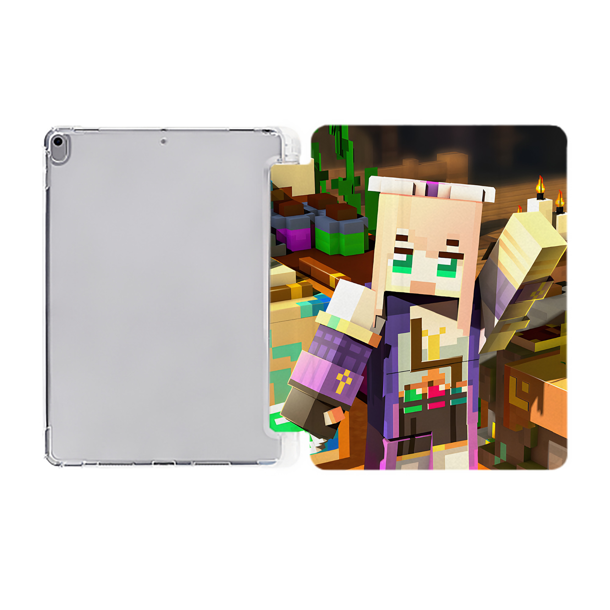 （画像用） マインクラフト ブロックの世界 Minecraft MC Block world IPad ケース ペン収納付き 三つ折りスタンド PUレザー×シリコン 対応機種9.5/10.5/10.9インチ